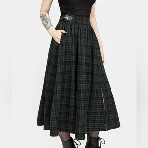 Disturbia Black and Green Plaid Maxi Skirt